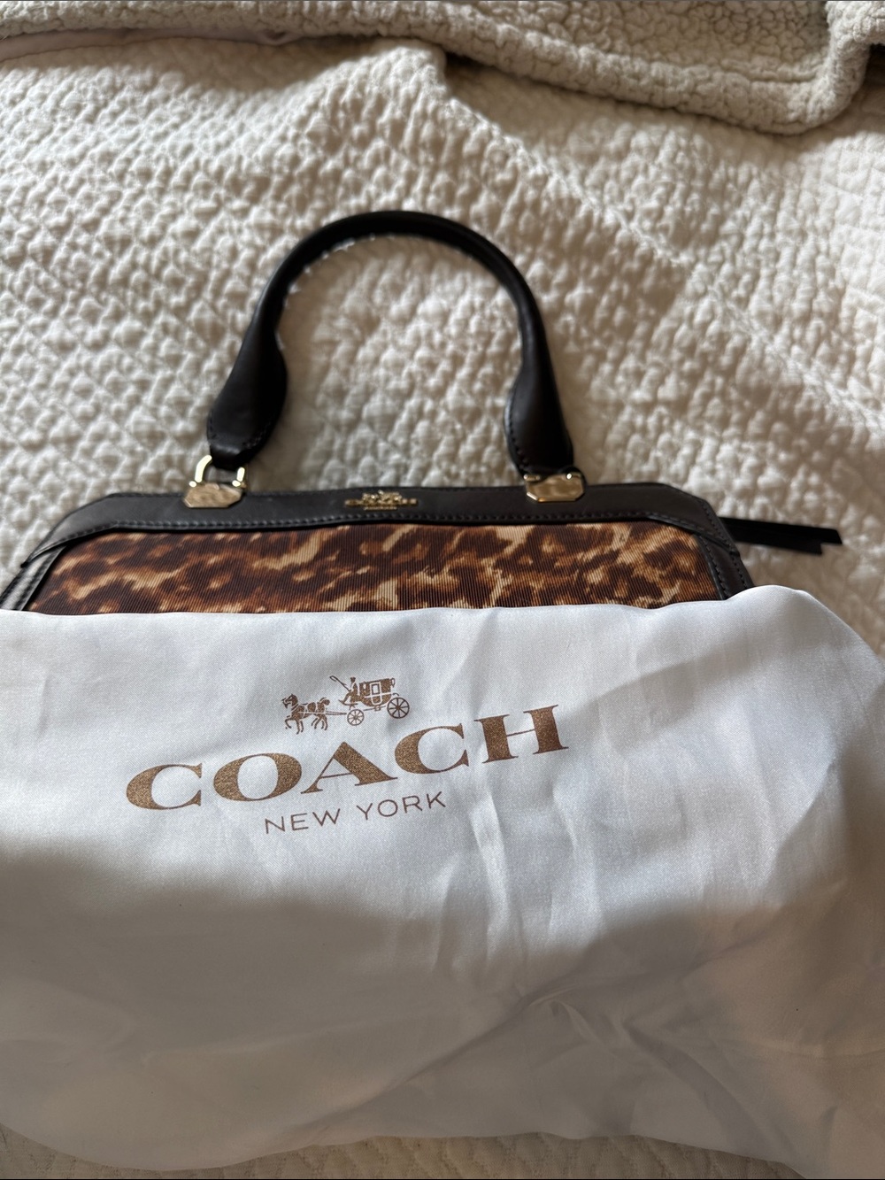 Coach Leopard-Print Satchel in Brown and Black with Gold Hardware OG dust bag - Picture 11 of 11